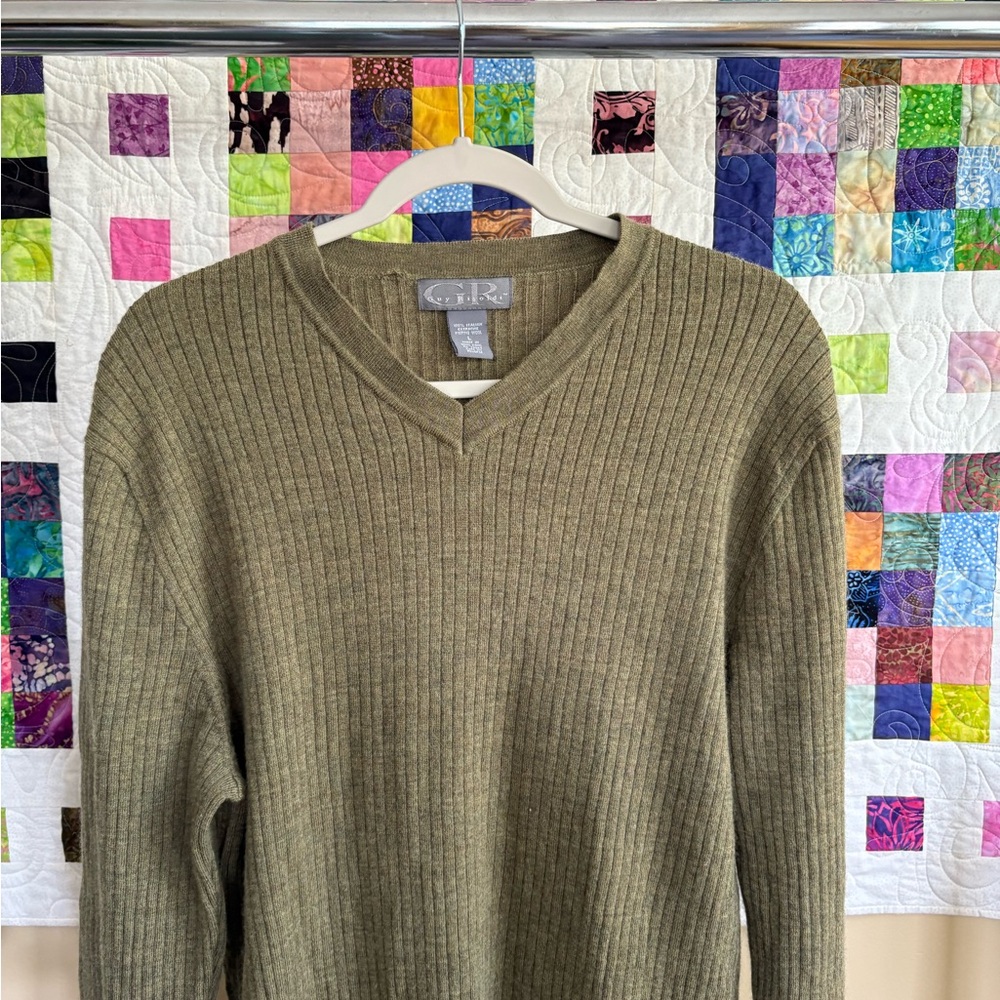 Olive Green Extrafine Merino Wool Sweater